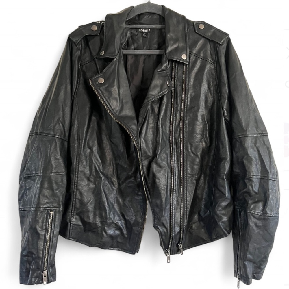 Torrid Black Floral FAUX Leather  Jacket